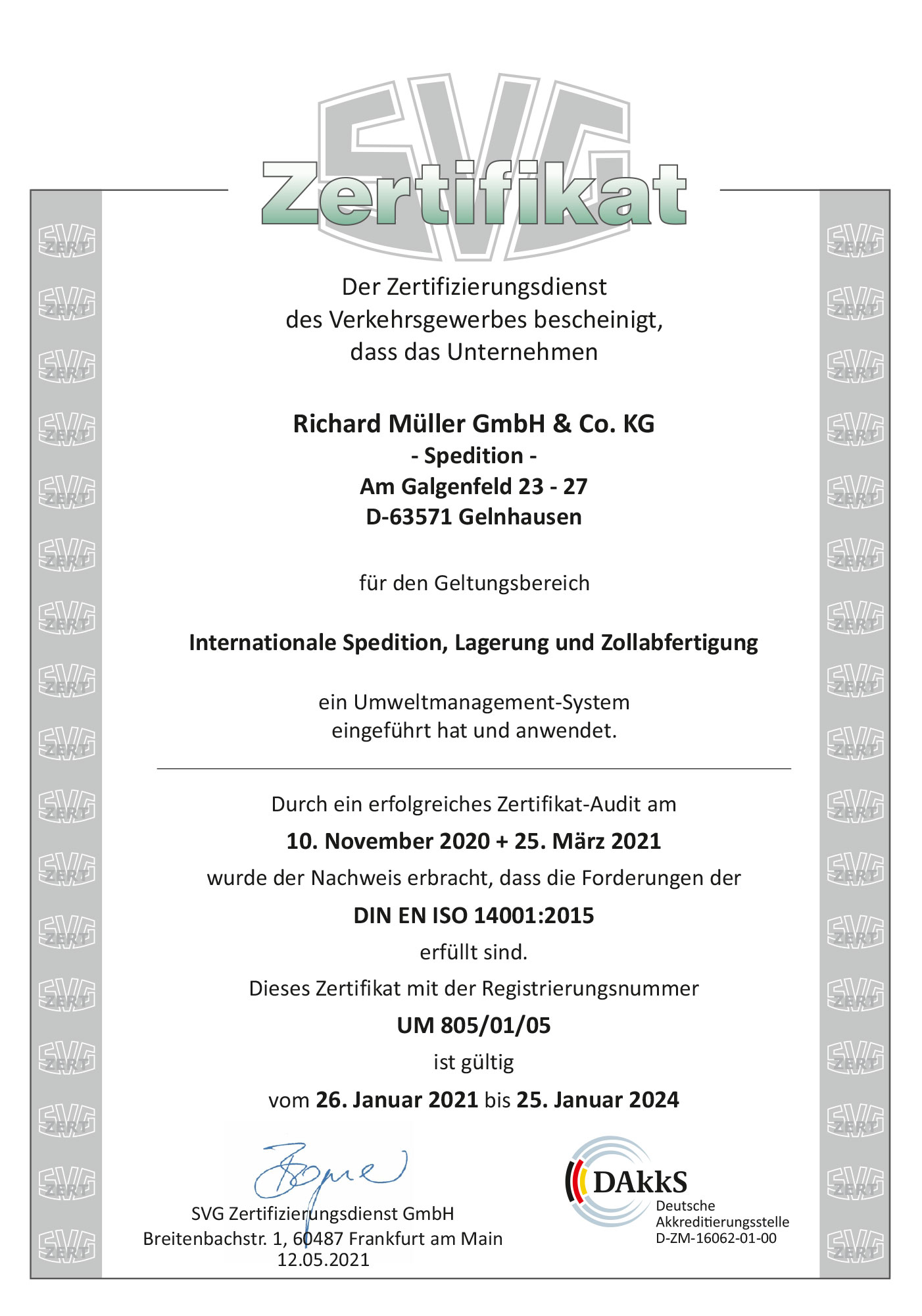 SVG Zertifikat DIN EN ISO 14001