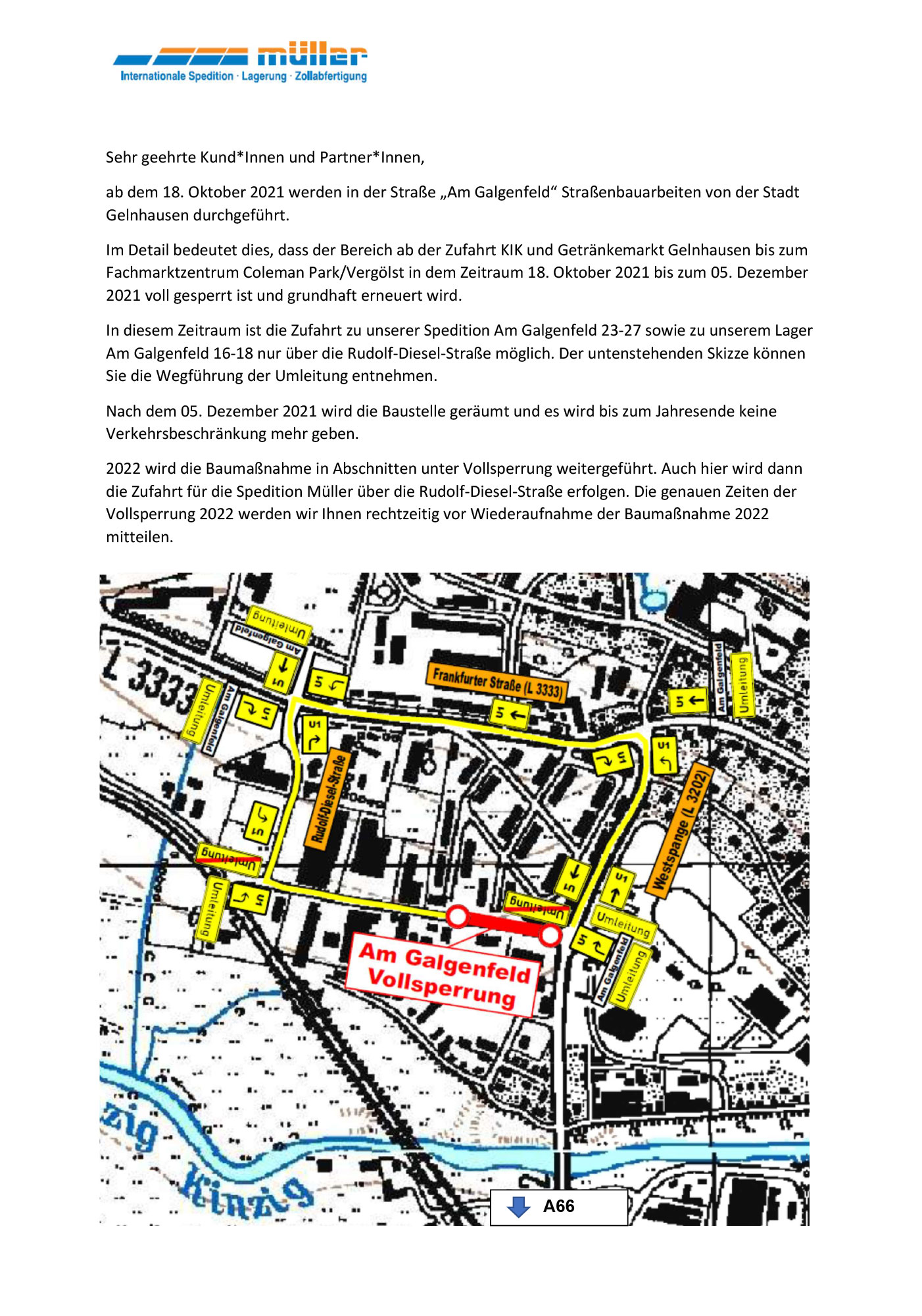 Baumaßnahmen Galgenfeld Umleitung Okt-Dez 2021