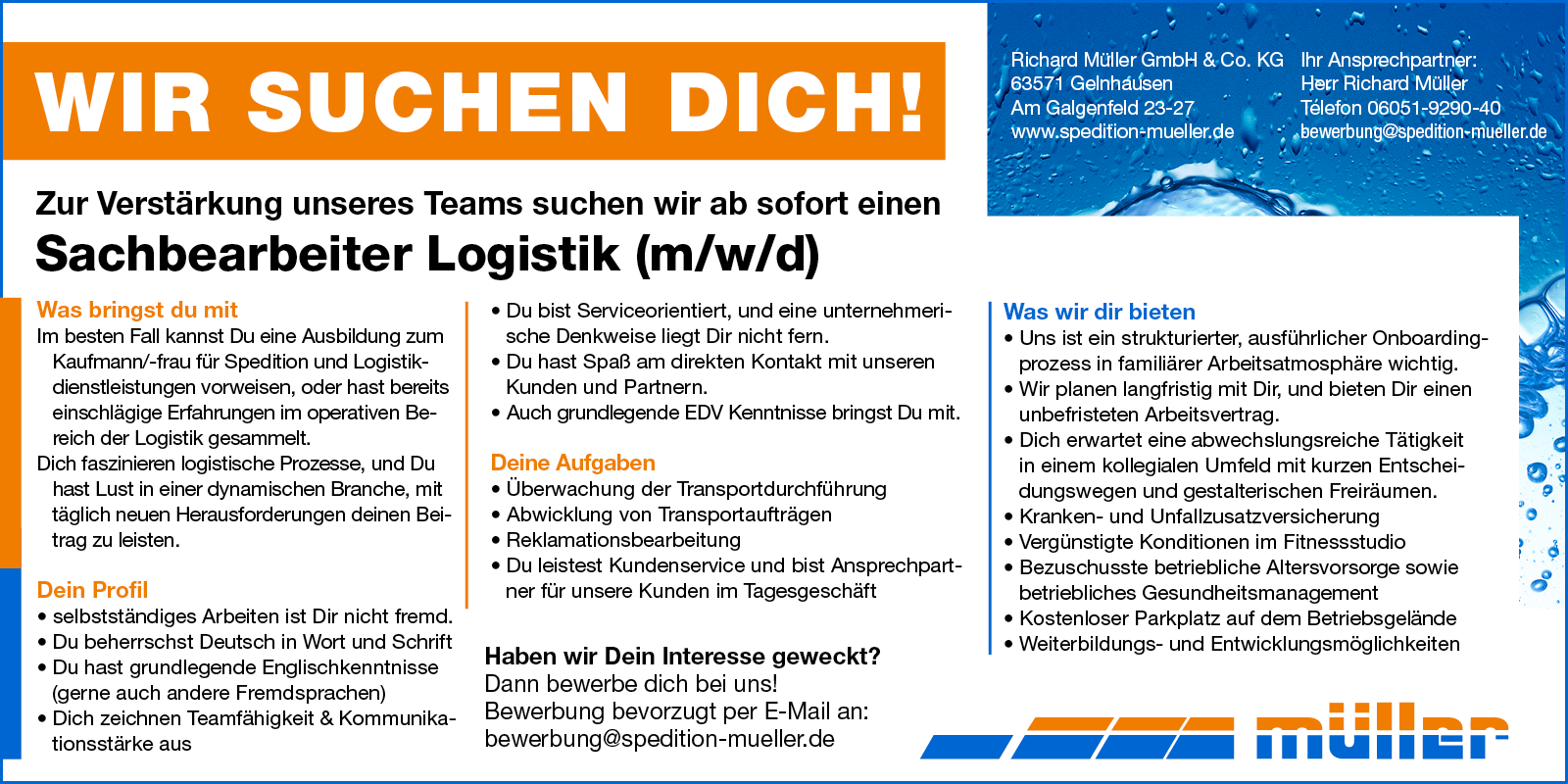 Wir suchen Sachbearbeiter Logistik (m/w/d)